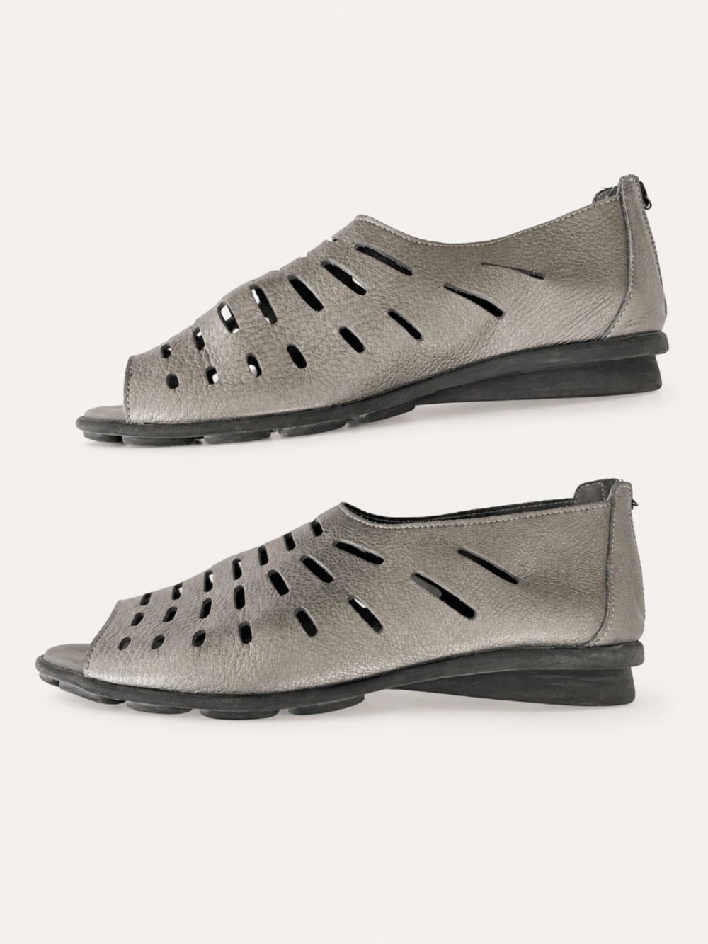 Arche Slip On Silver Gray Leather/Nubuck Perforated back-zip sandals SZ40 /US-9